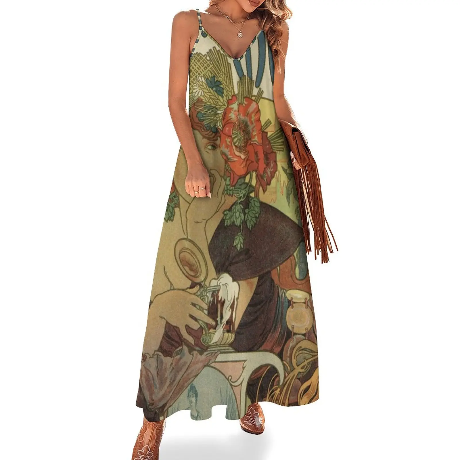 Alfons Mucha art nouveau beer ad Sleeveless Dress elegant evening dresses for women 2024 Women's summer skirt