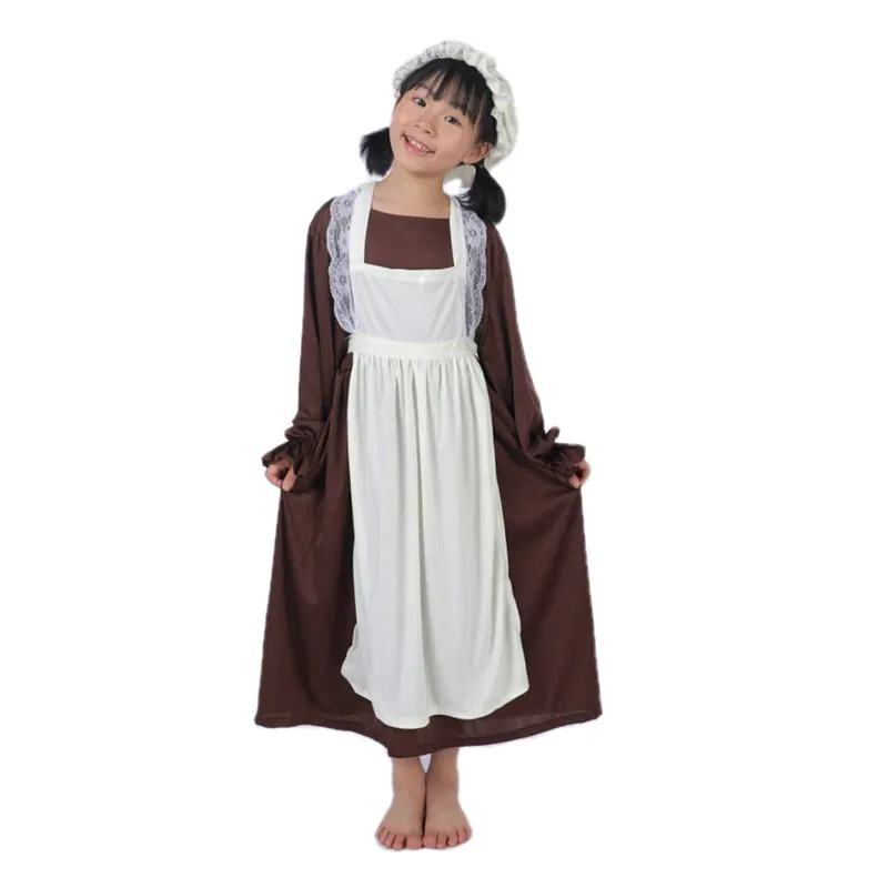 زي خادمة الفتاة الفيكتوري مع المئزر وقبعة ، فستان فتاة الكلية ، أبيض وأسود ، زي الكلية للأطفال
