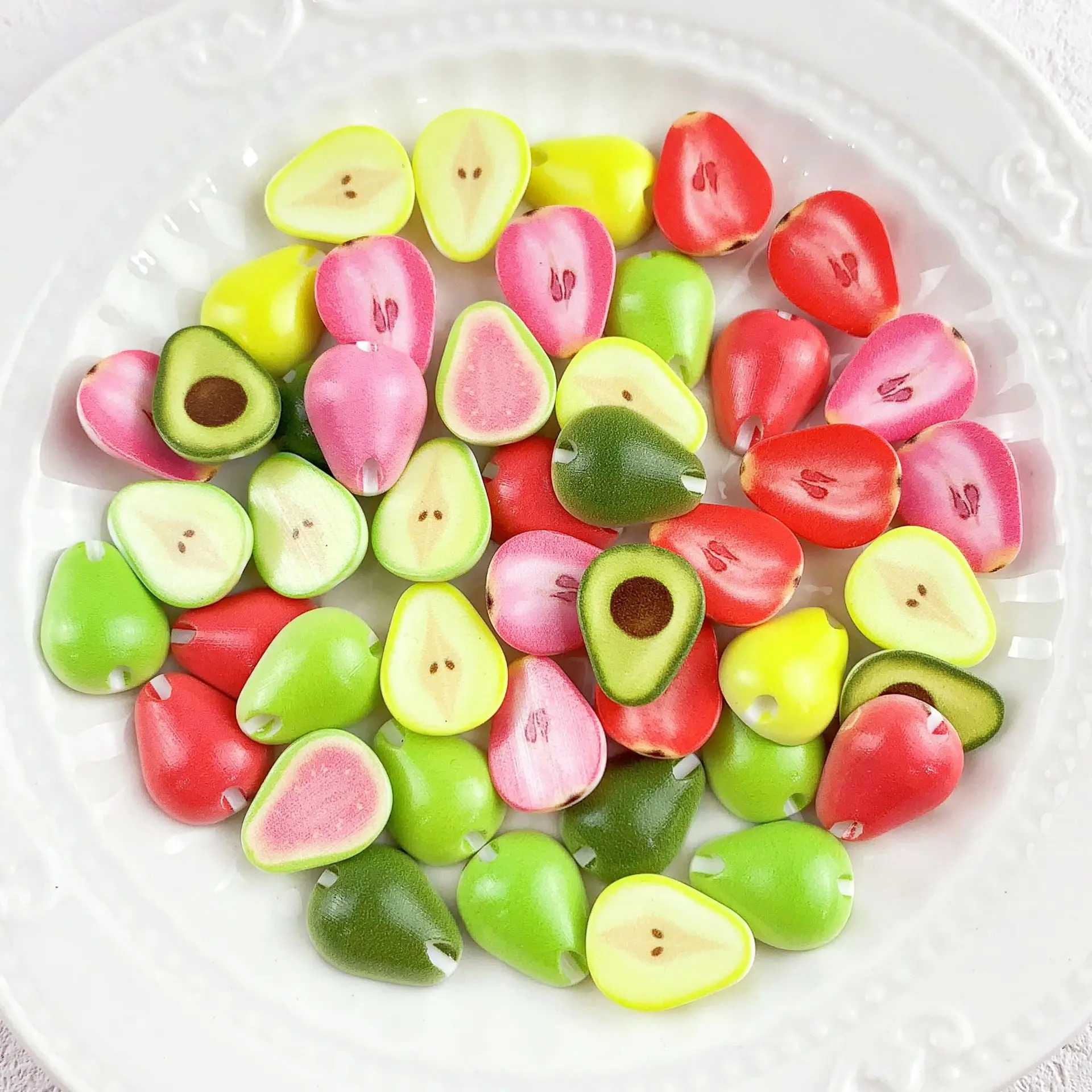 10PCS 14x18MM Fruit Acrylic Beads Avocado Guava Shape Loose Spacer Beads for Jewelry Making Diy Necklace Bracelet Accessories