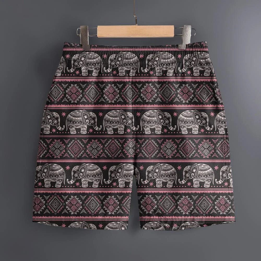 Ethnic Elephant Geometric Print Boardshorts Unisex for Men, Teens Quick Dry Loose Fit Casual Daily Summer Swim Shorts