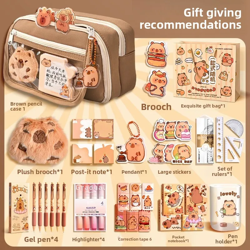 

Милый пенал с капибарой и замком - Эстетичный холщовый чехол в стиле каваи, прозрачный органайзер для школьных принадлежностей с отделениями