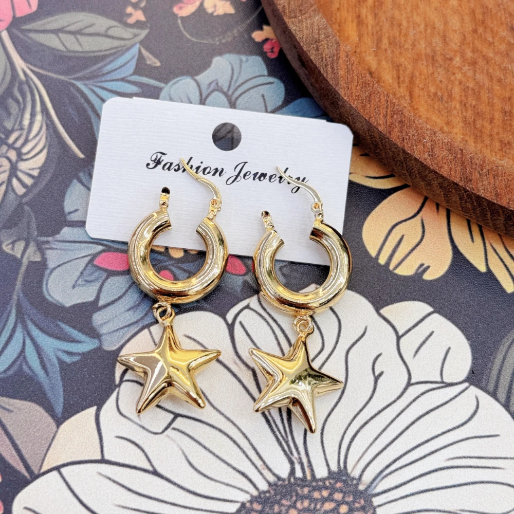 

Earrings Fashion Copper Metal Star Vintage Dangle Earrings Hoops Women Top Fashion