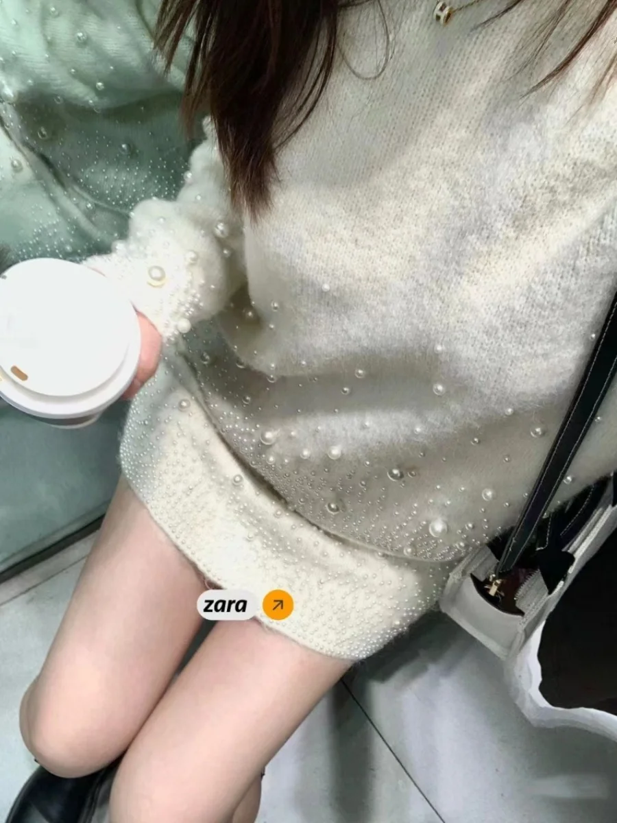 

Sweet Pearl Decorated Knitwear Sweater Women's New Arrival Spring 2025 Casual Loose Fit Long Sve round Ne Color