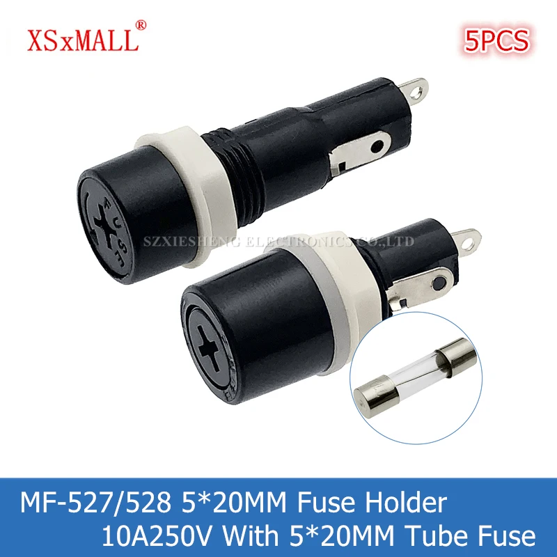 5PCS MF-527 MF-528 5*20MM Fuse Holder 10A250V Panel Mounting High Temperature Resistant Bakelite Fuse Base With 5*20MM Tube Fuse