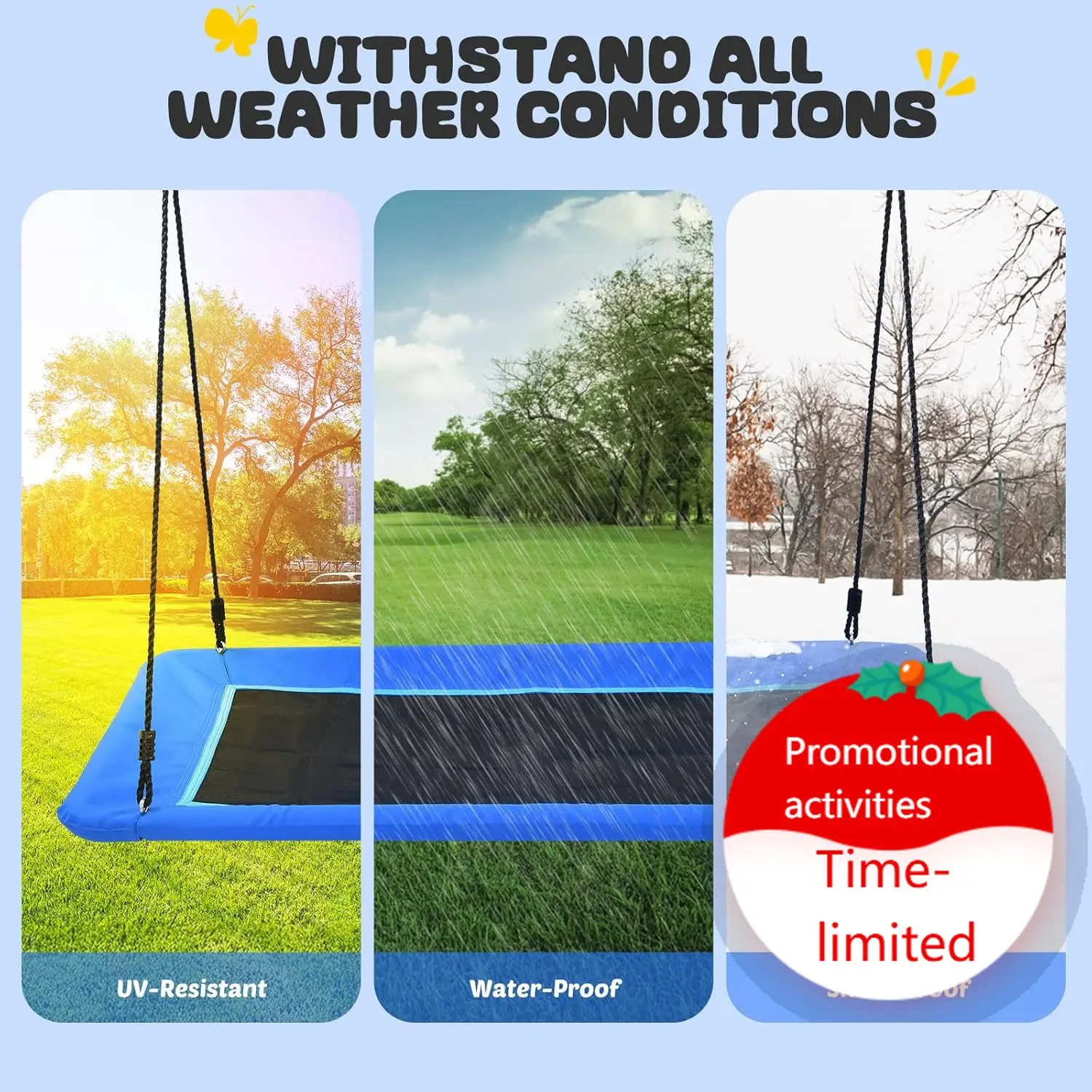 

60" Extra Large Rectangle Tree Swing - Heavy Duty 700lb Capacity, Waterproof Platform for Kids & Adults Complete Installation