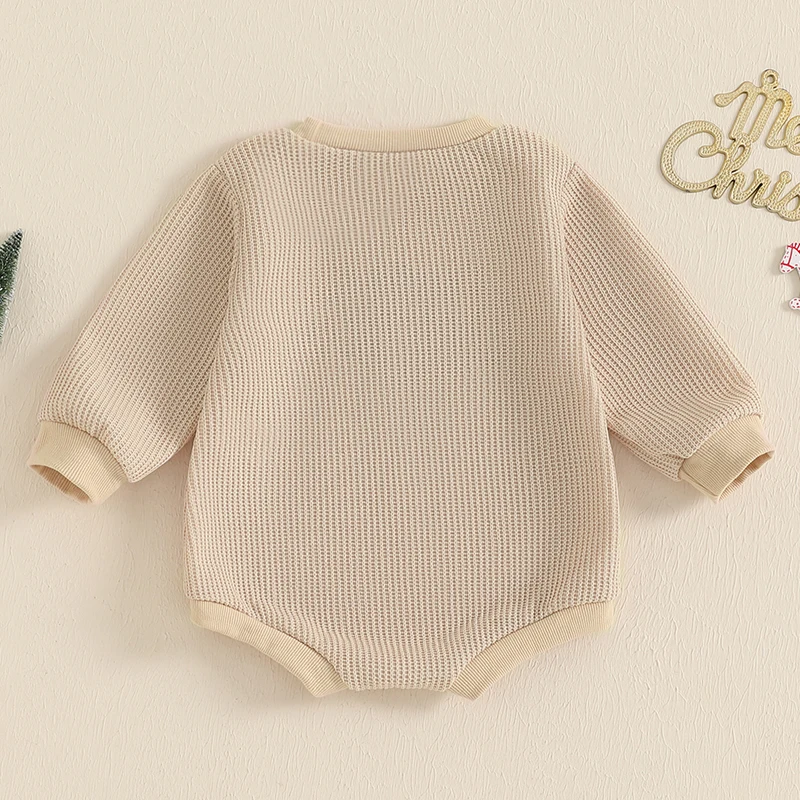 Baju monyet bayi, Sweater natal kasual harian, Bodysuit huruf bordir leher Crew lengan panjang