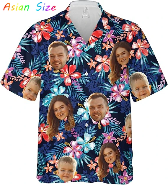

Гавайская рубашка с индивидуальным изображением лица для мужчин и женщин, персонализированный подарок в гавайском стиле для девушки или парня, тропическая пляжная рубашка на пуговицах, камиса