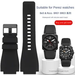 34 * 24mm Silicone Watch Strap For Bell & Ross BR01 BR03 Raised  Waterproof Sports BR-01 BR-03 Extended BR Rubber Watchband Men