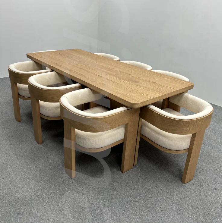 

Indoor Furniture Restaurant Dining Room Set Round Rectangle Dining Table and Chairs Fabric Solid Wooden Dining Chairs