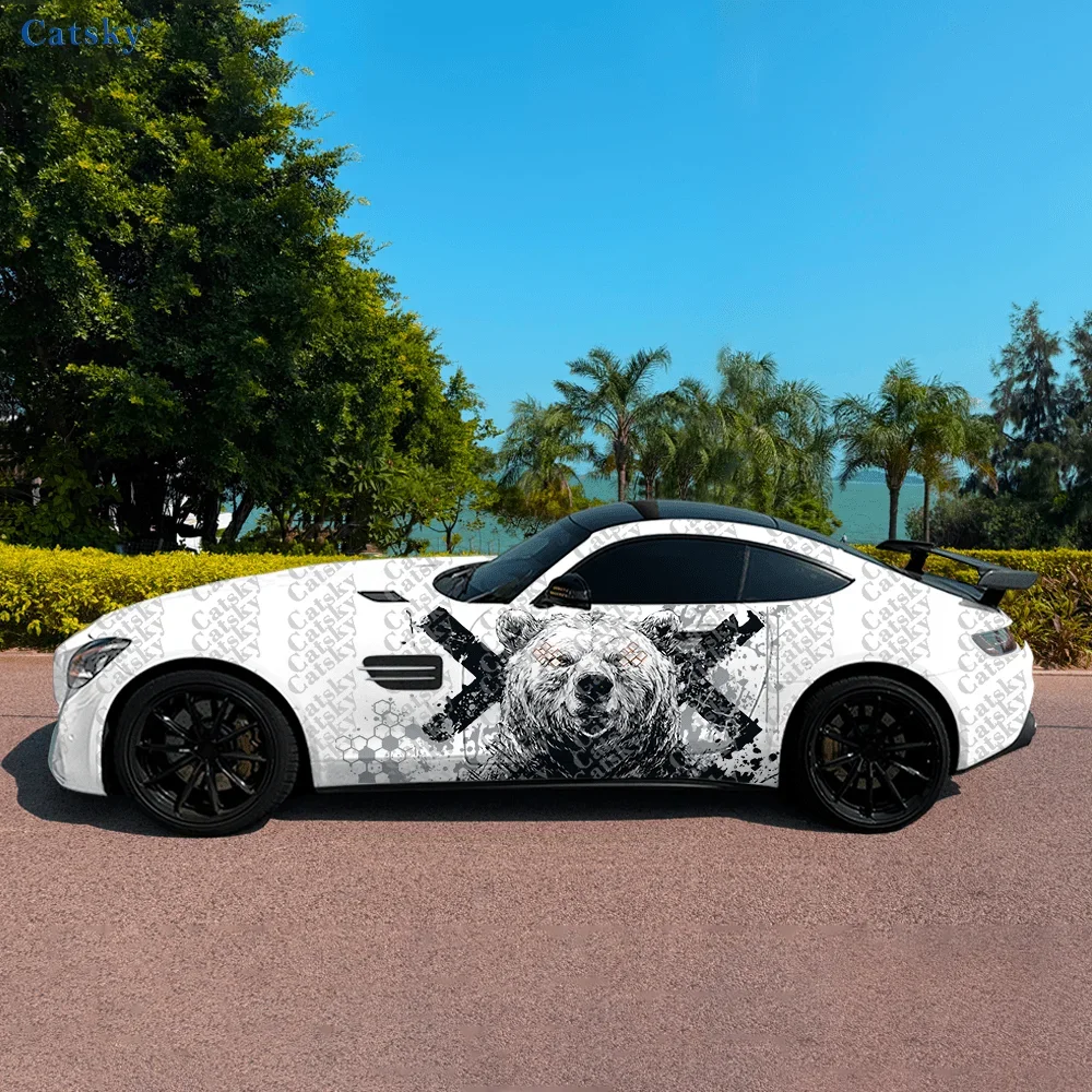 2pcs Mechanical Muscular Bear Car Side Sticker Decoration,PVC Waterproof Scratch Resistant Decal,Car Protection,Auto Accessories