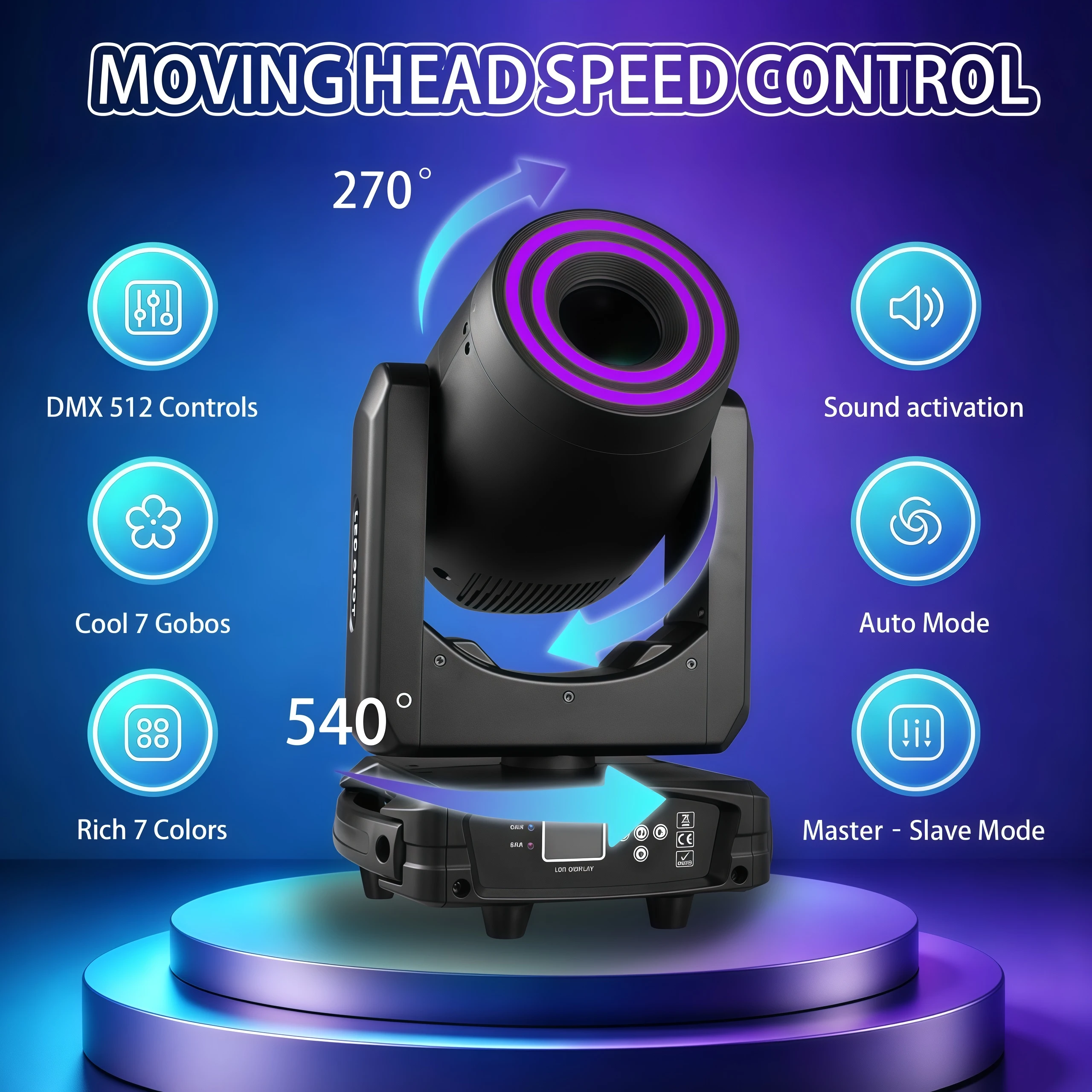 Mini 250W LED Moving Head Spot Light  with Colorful Aura Ring DMX 512 Pattern Prism Projector for Bar Party Event Stage Lighting