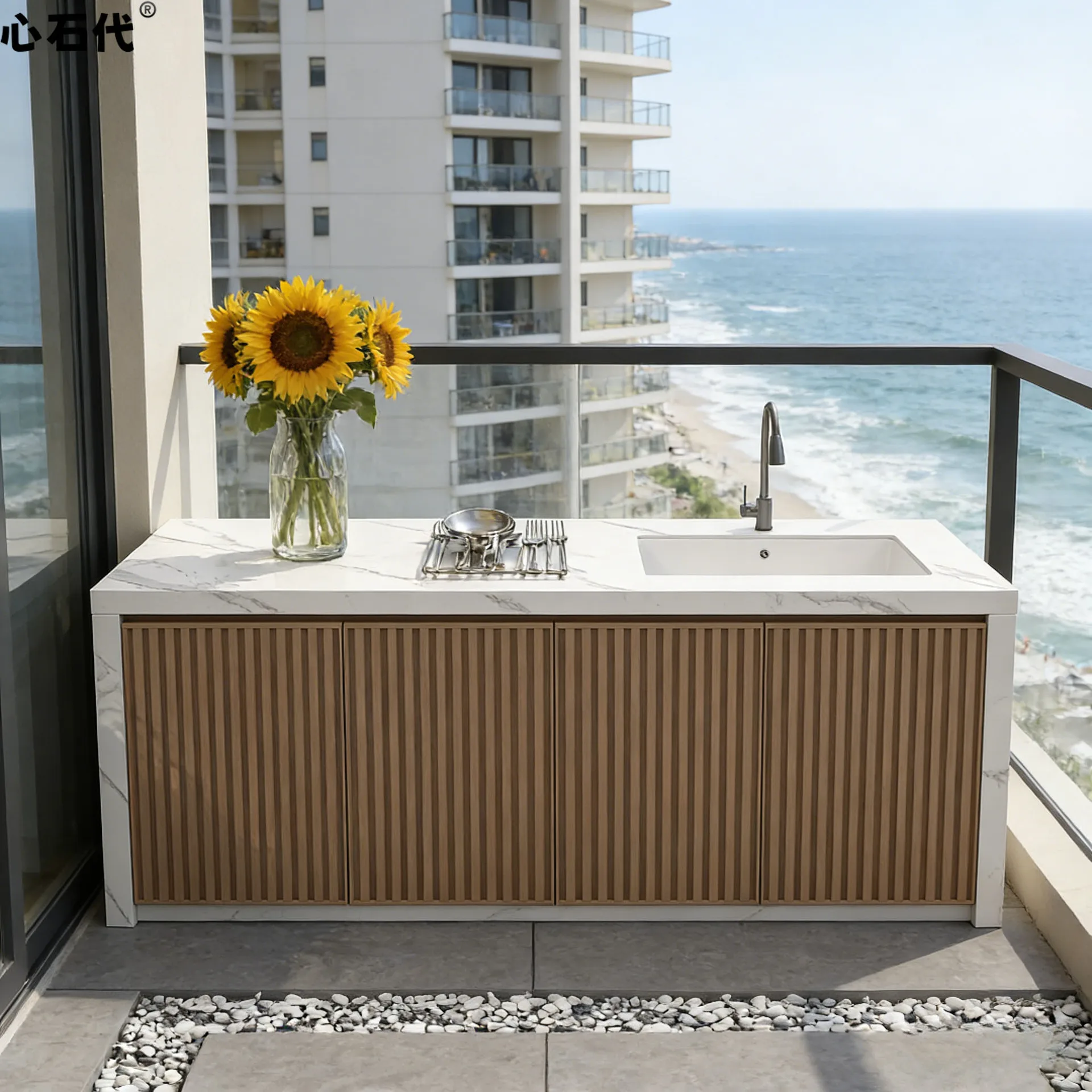 Outdoor rock slab console villa balcony aluminum alloy integrated cabinet terrace storage cabinet courtyard pool basin