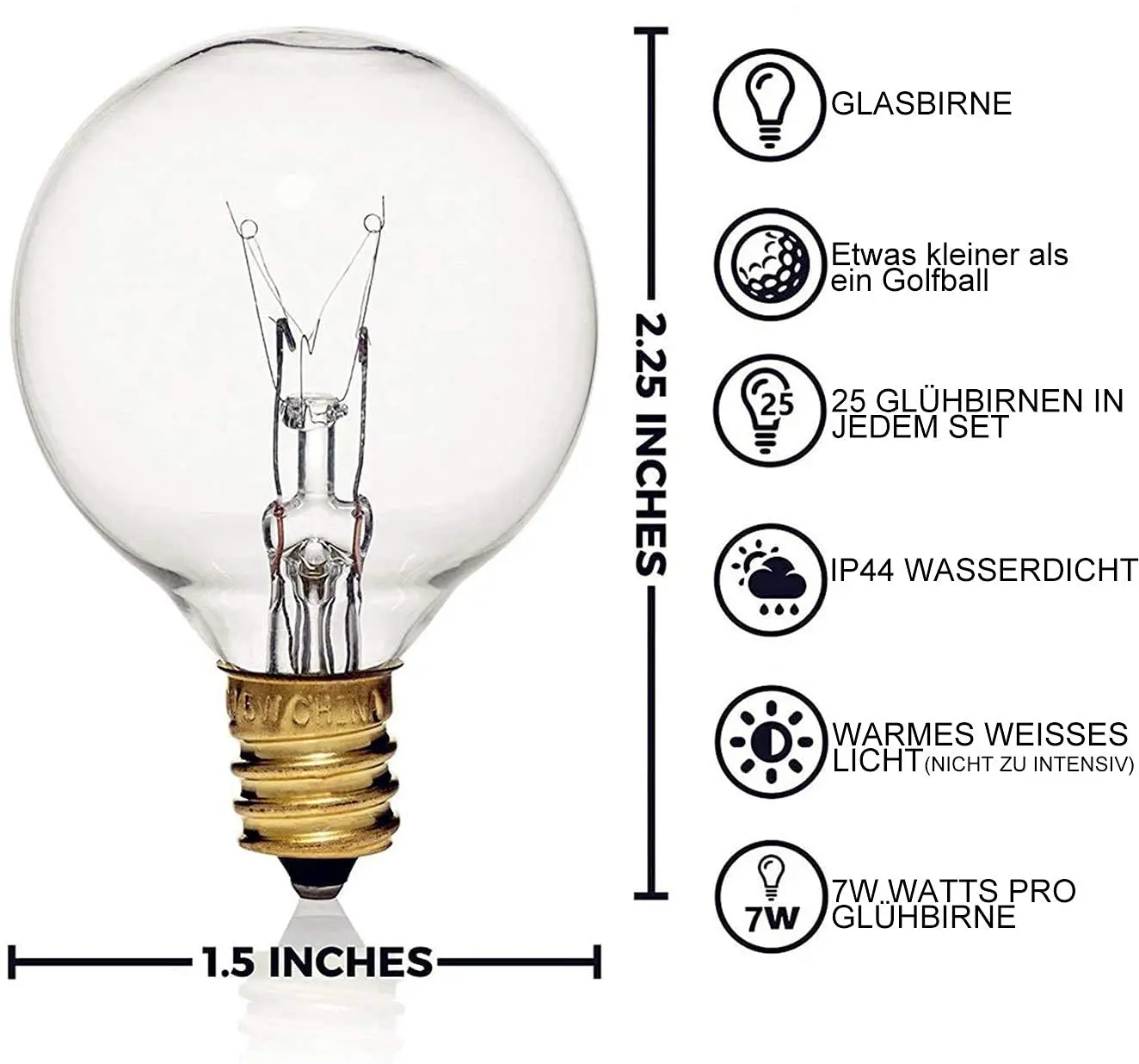 G40 lampu senar luar ruangan Tungsten colokan EU 7W bohlam lampu pijar Edison tahan air IP44 rantai lampu peri