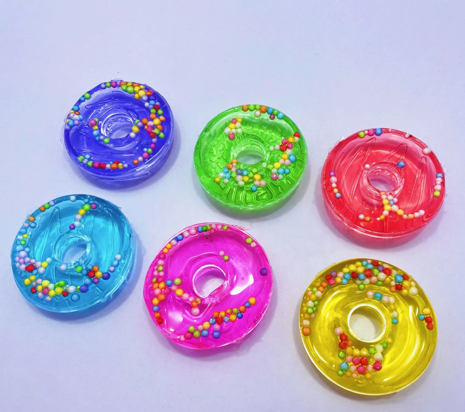 Doughnut Shaped Sparkling Glue Household Toys with High Transparency Glue Added Crystal Mud Beads Flower Pieces Cute Slime