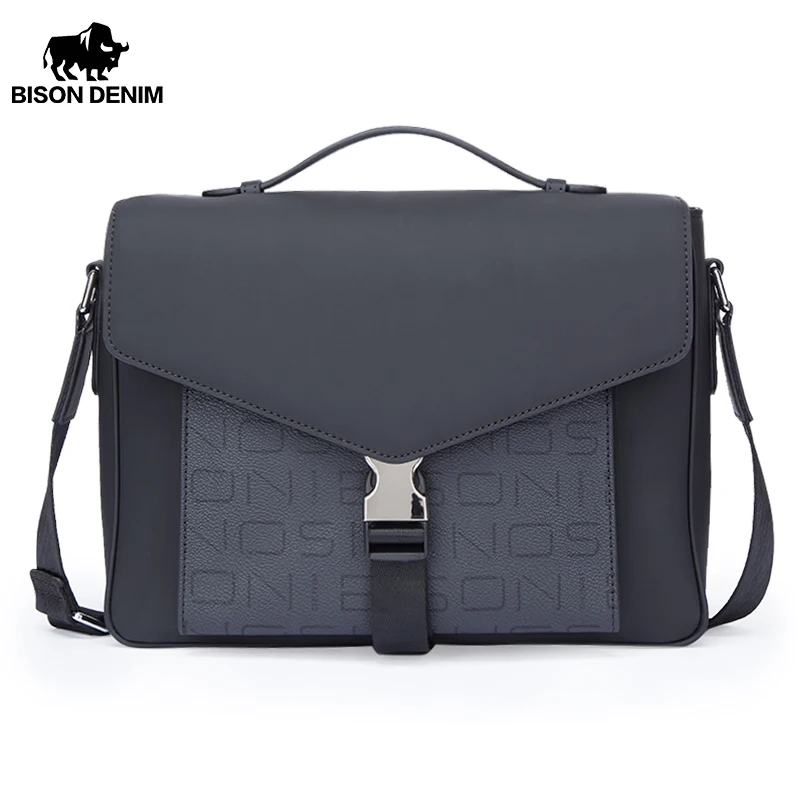 BISON DENIM Fashion Designer Men Crossbody Messenger Bag Business Work Shoulder Bag For Male Classic Leather Man Sling Bag