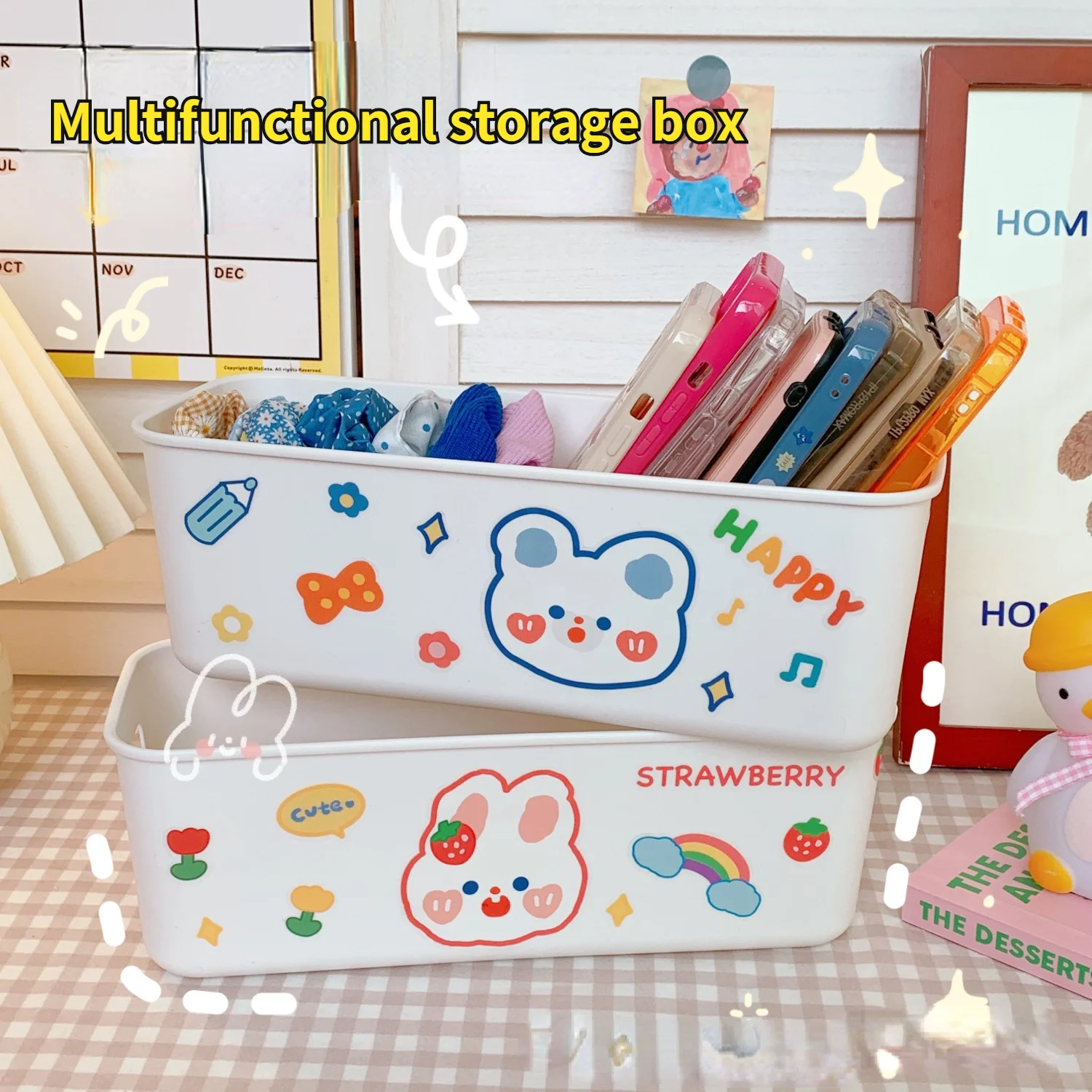 Cute Desktop Sundries Storage Baskets Box Cosmetics Snacks Mobile Phone Case Storage Boxes Household  Storage Organizer