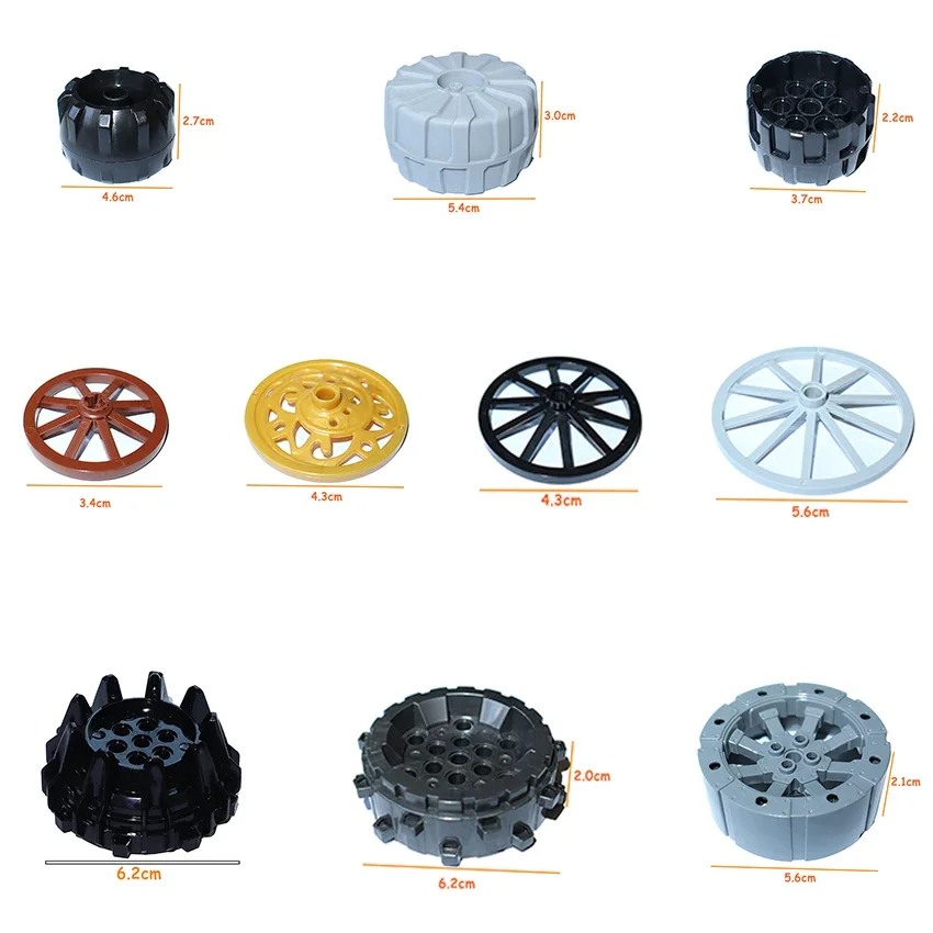 Roda de pneu buraco transversal carro caminhão rodas hub tijolos técnicos plástico duro moc motocicleta pneu & aro construção blocos