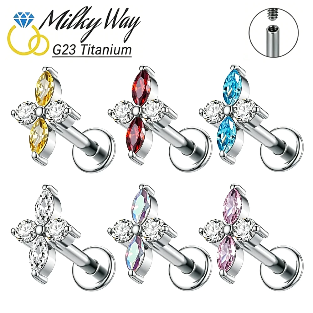 G23 Titanium Internally Threaded Ear Tragus Cartilage Helix Daith Piercing Stud Earrings Labret Piercing Lip Ring 16G For Women