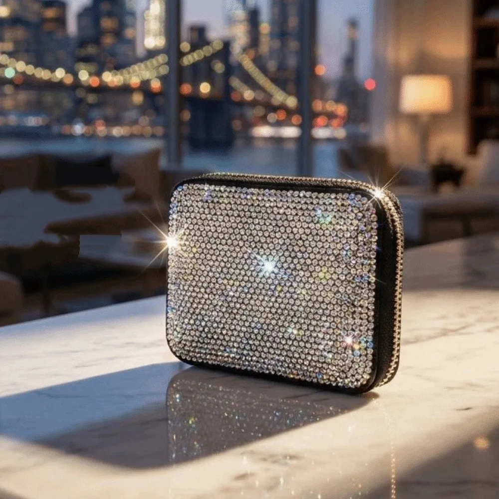 Gift for Girl Sparkling Women's Card Bag Portable Luxury Mini Card Case Lightweight Dust-proof Bling Crystal Card Wallet Unisex