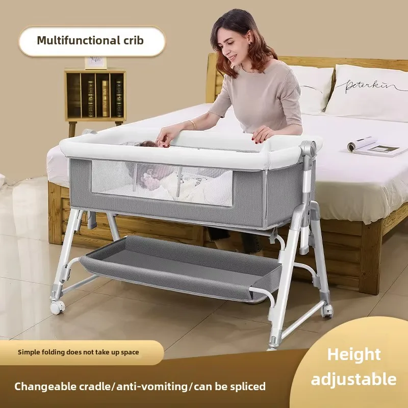 Multifunctional Cradle Foldable Infant Bed Adjustable Height Bassinet Rocking Newborn Cot Large Sleeper Portable Nursery Bed