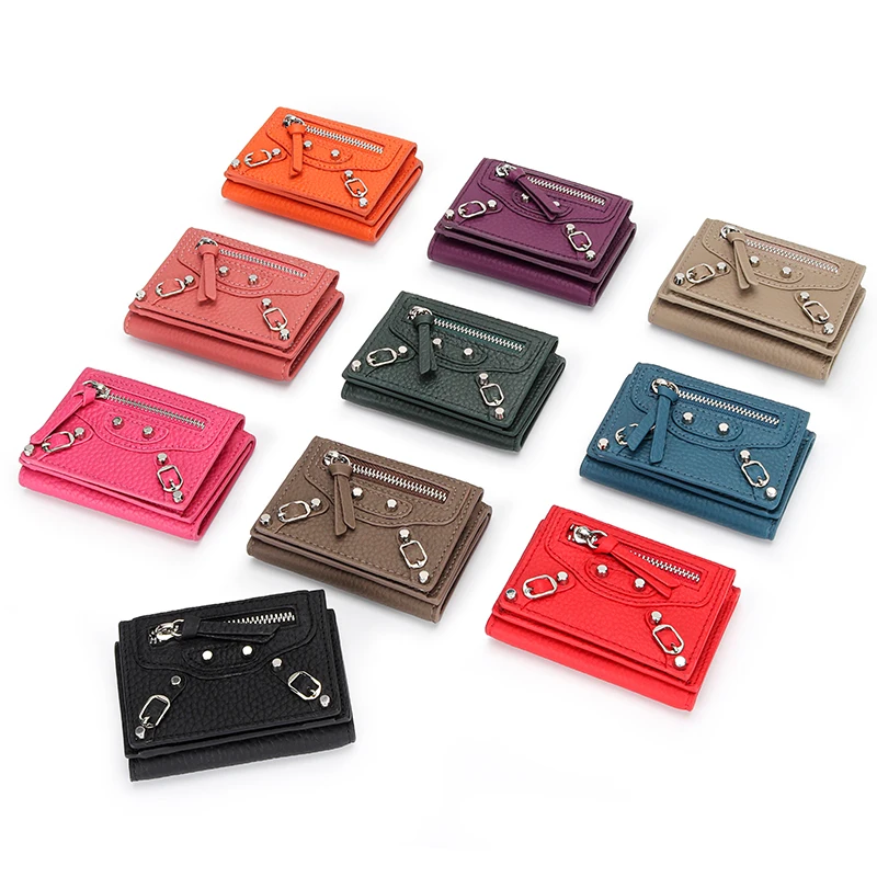 2023 new 10 colors 100% Leather Short Wallet Women's Full Leather Mini Wallet Fashion Locomotive Cow Leather Zero Wallet Wallet