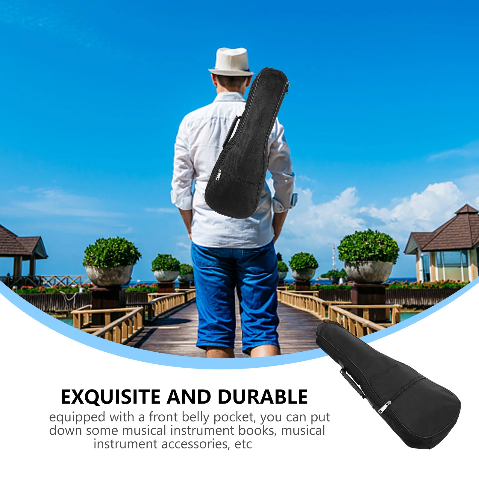 

Ukulele Backpack Bag Small Guitar Case Breathable Oxford Fabric Durable Zippers Adjustable Shoulder Straps Comfortable Handle