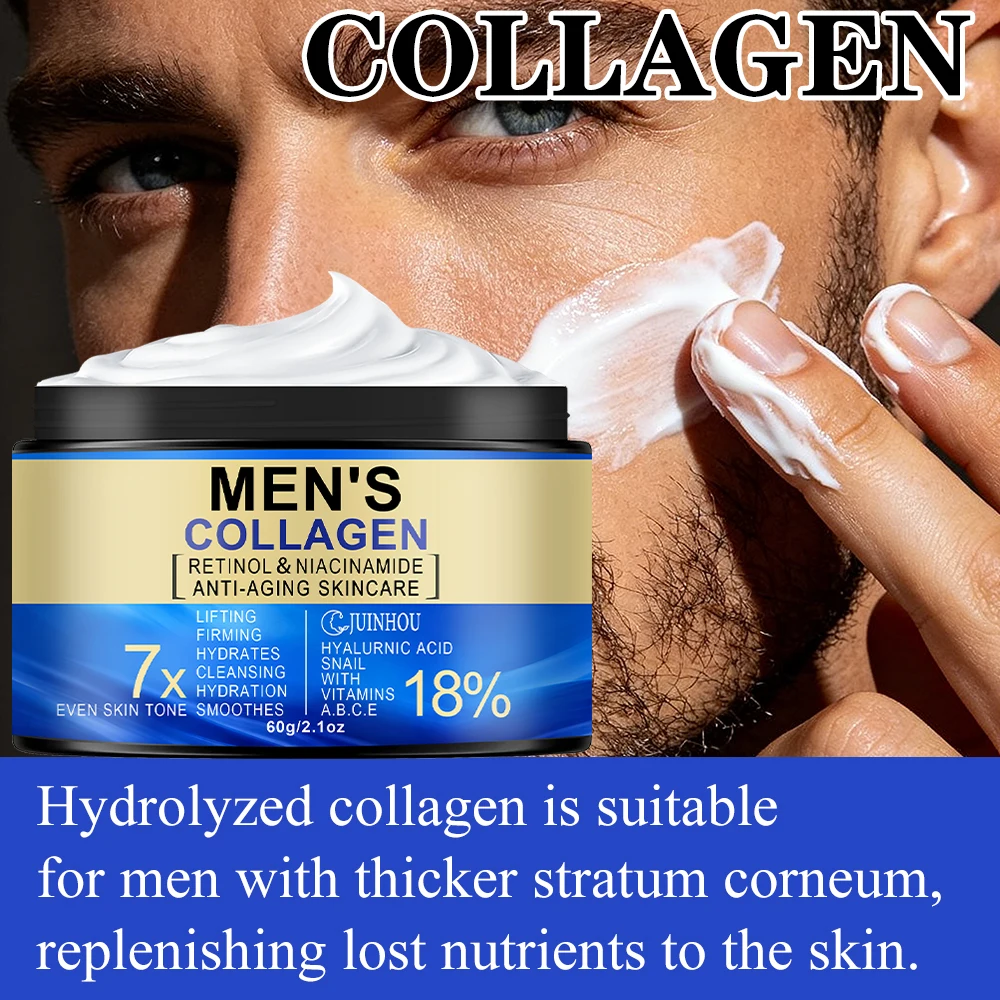 JUINHOU Deep Hydration Mens Face Cream With Collagen Retinol Reduce Fine Lines Balance Oil Brighten Dull Skin For All Man