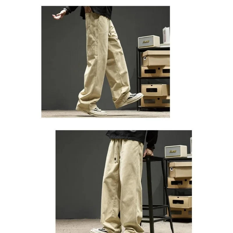 Herren Freizeithose Herbst Locker Geschnittene Arbeitshose Amerikanischer Stil Relaxed Fit Weites Bein Kordelzug Baggy Pants – Detail 7
