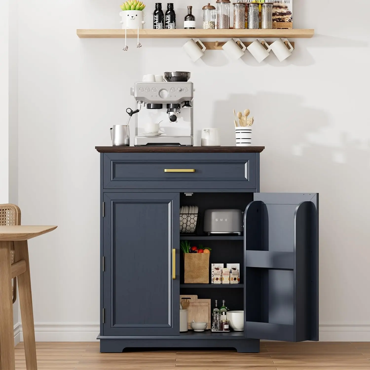 Kitchen Storage Cabinet with Drawer & Storable Door, Modern Floor Sideboard Freestanding, Blue, Customized