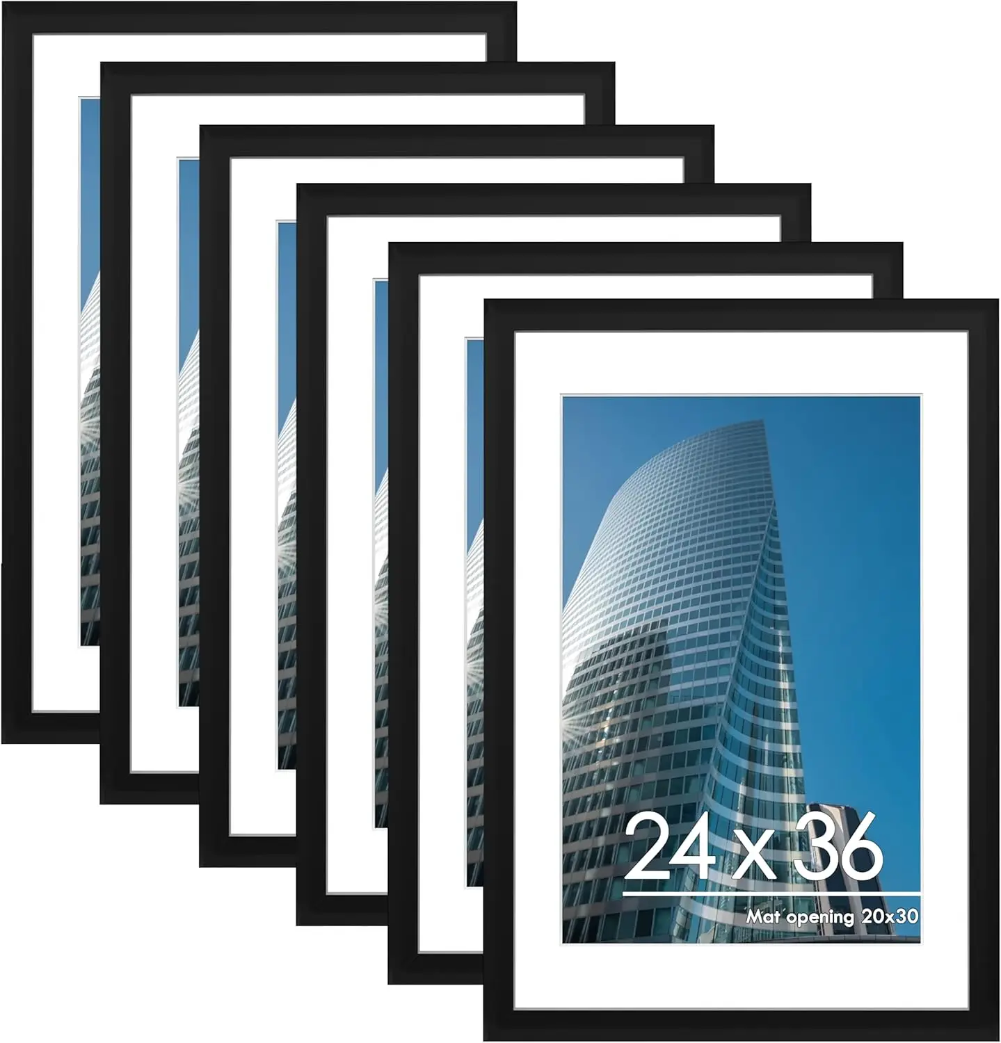 

24x36 Poster Frame Set of 6, Display Pictures 20 x 30 with Mat or 24 x 36 Without Mat, Poster Frames 24 x 36 inches