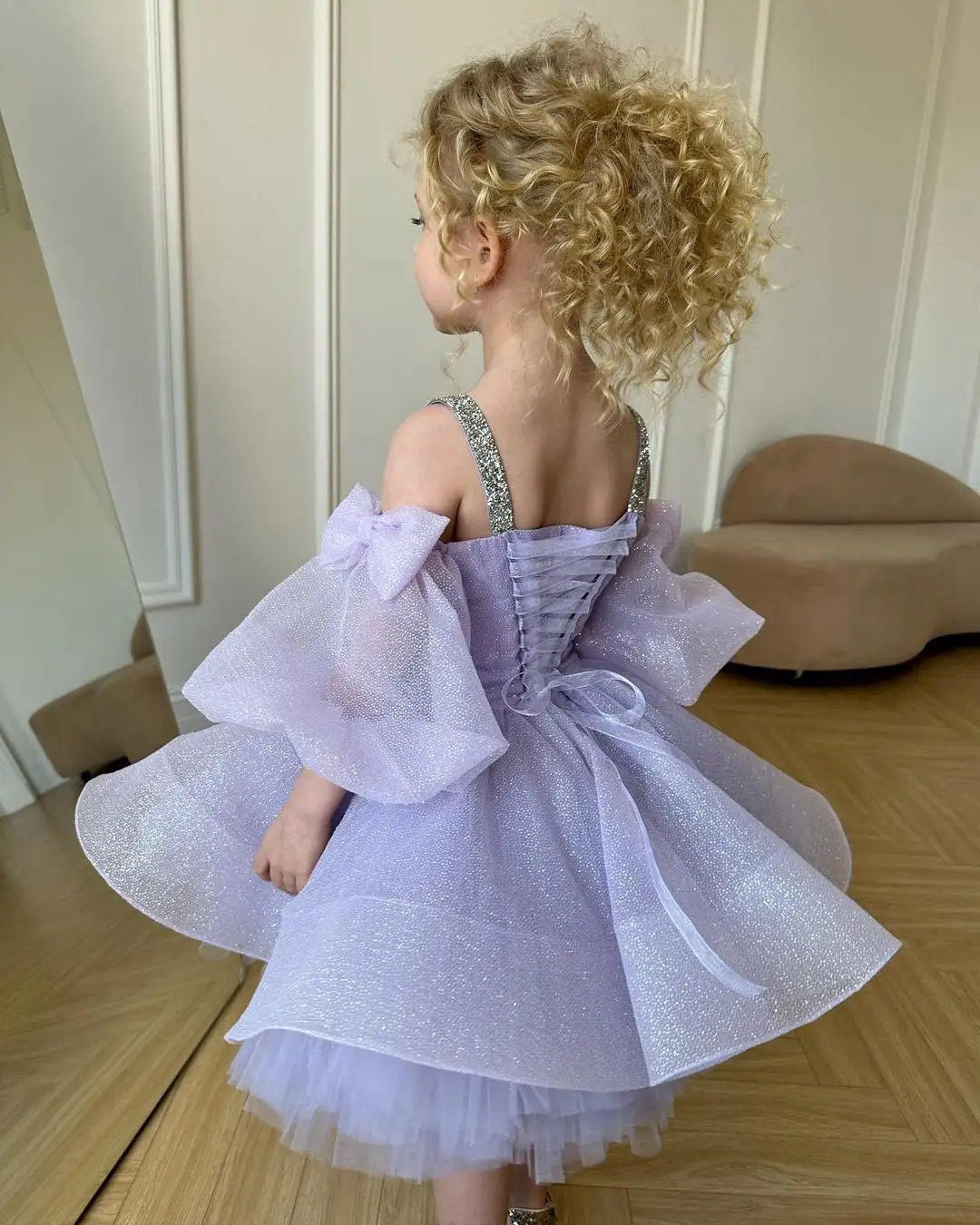 Lovely Lavender Flower Girl Dress Elegant Lilac Rustic Lace Tulle Princess Kids Birthday Gift First Communion Gowns Evening