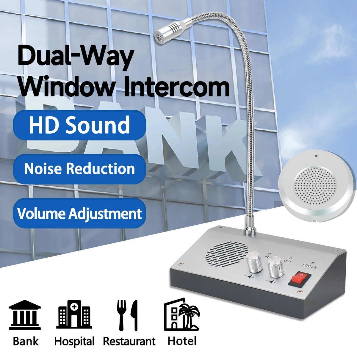 abbree-ラウドアウトドアマイク付きデュアルウェイウィンドウインターホン、ウォーキートーキーシステム、スピーカー、ボイスカウンター、銀行、病院に適合