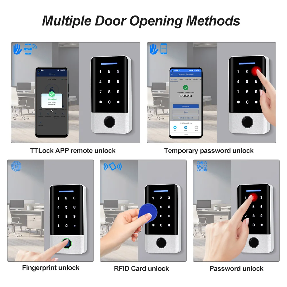 Bluetooth TTLock APP Fingerprint Access Controller RFID Access Control Keypad Touch Metal Password Door Opener System 13.56MHz