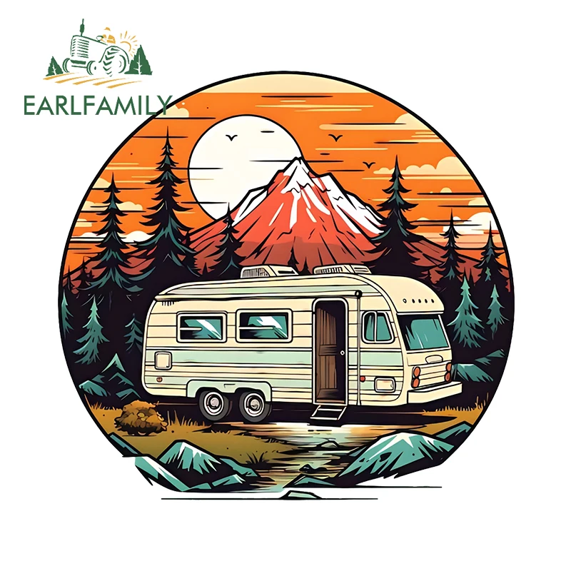 EARLFAMILY Funny Camper Travel Bumper Car Sticker Cool Cartoon Windshield Bumper Decal Nice Exterior Accessories Car Styling