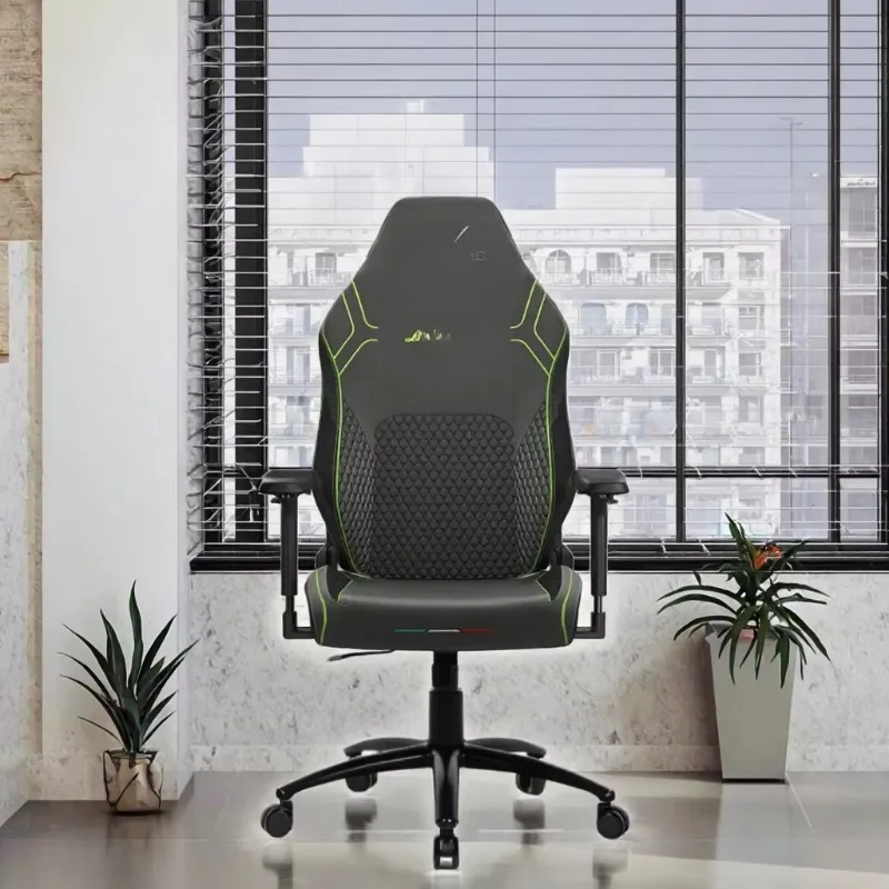 Ergonomic polyurethane fabric swivel chair stretchable massage function soft sponge pad foldable rotary design cooling game