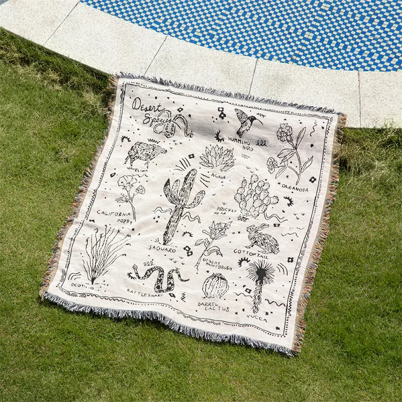 

Throw Blanket for Chair Botany and Animals Outdoor Picnic Mat Blankets and Throws Boho Bedding Decoration Tapestry Livingroom