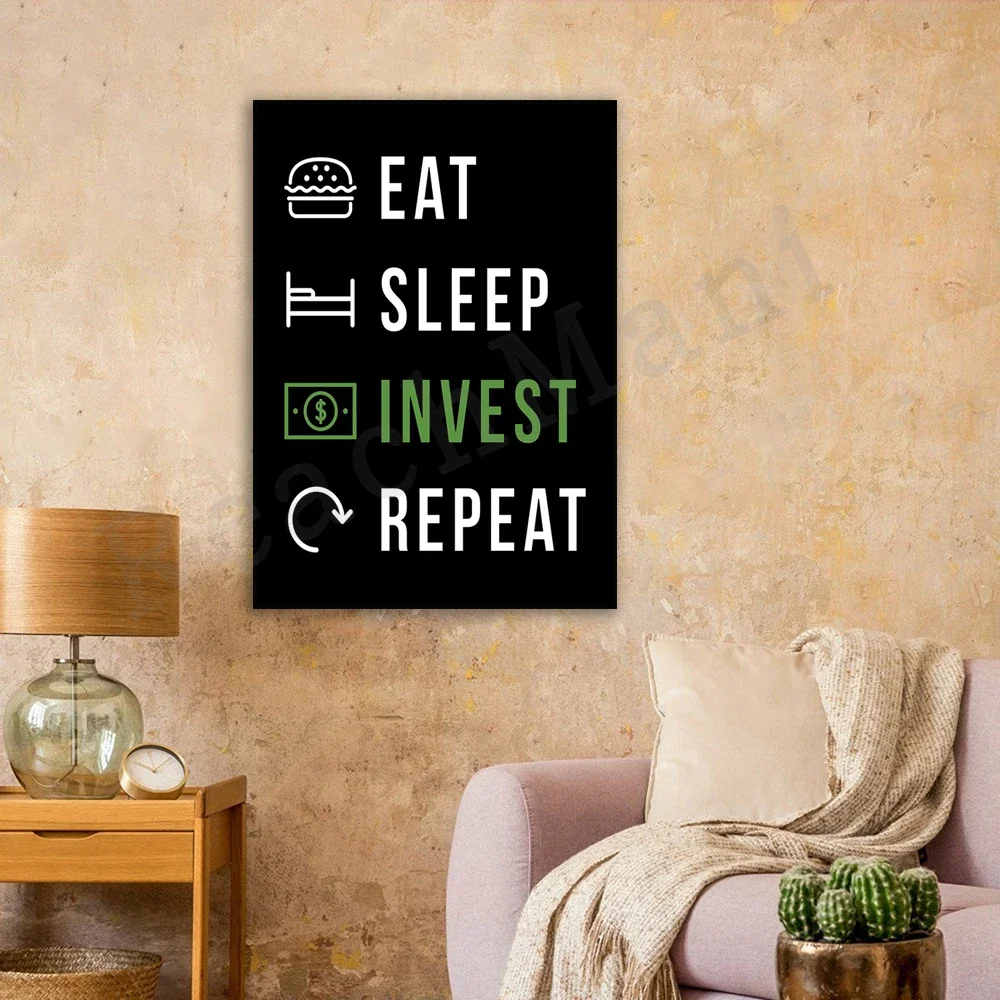 Eat Sleep Invest Repeat Inspirational Quotes Painting Posters Canvas Wall Art Pictures Living Room Home Decor