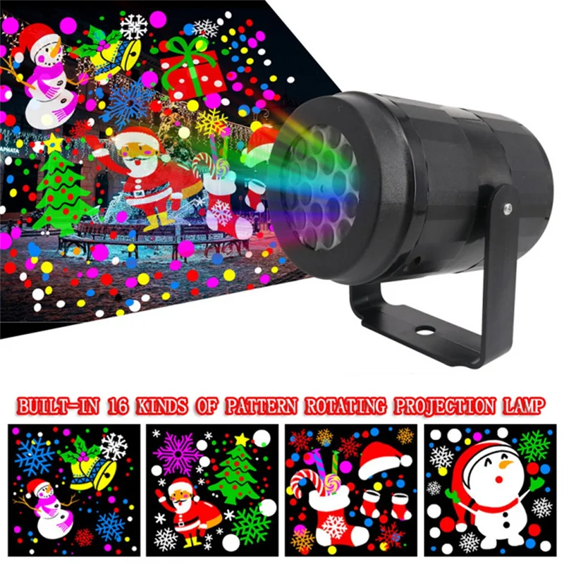 Proyector de luz LED navideña AB45, 16 patrones, luz de proyector LED, luz de escenario de alimentación USB de 5V