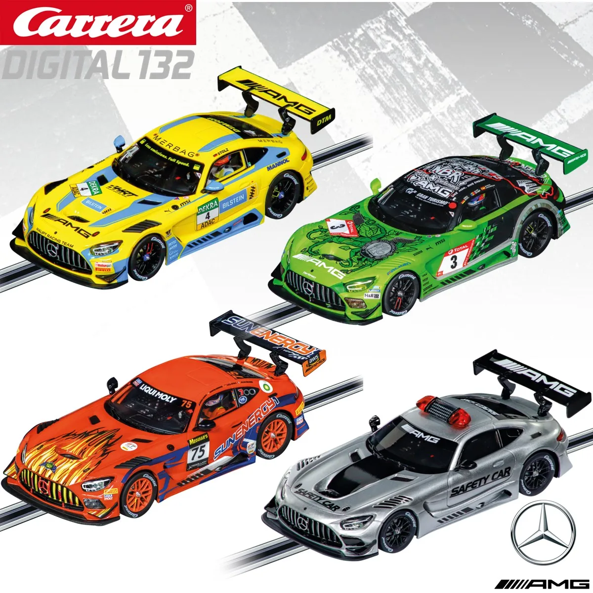 Carrera Slot Car Digital132 Mercedes-AMG GT3 Evo 31068 / 32014 Mercedes-AMG Team HRT No.4 / 32015 / 32016 سيارة آمنة