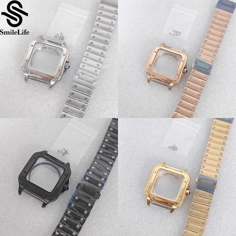 SmileLife 38mm PVD Square Watch Case Santos 316L Stainless Steel With Strap Fit NH35/NH36/4R36 Automatic Movements