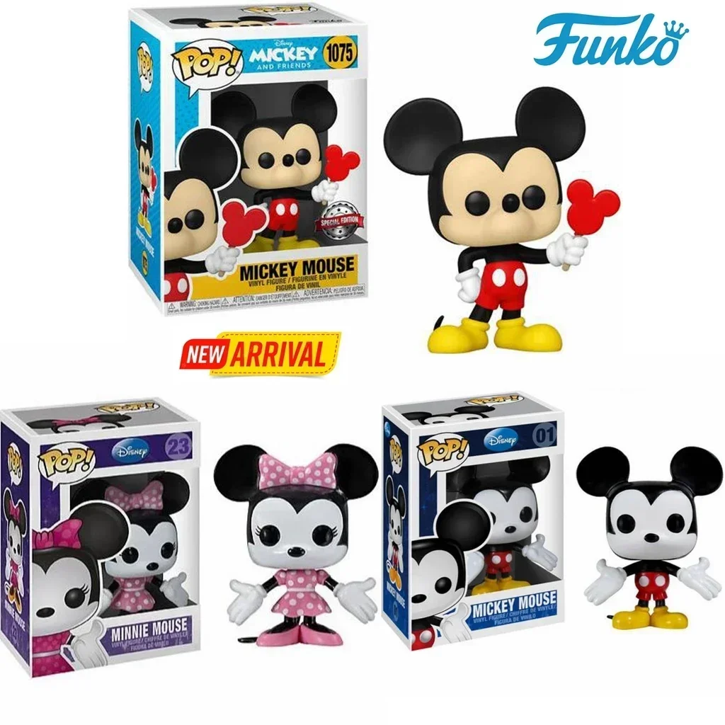 Funko pop Mickey e Amigos 1075 #   Mickey Mouse 01 #   Minnie Mouse 23 #   Bonecos de vinil POP Figura Coleção Modelo Brinquedos Presentes para crianças