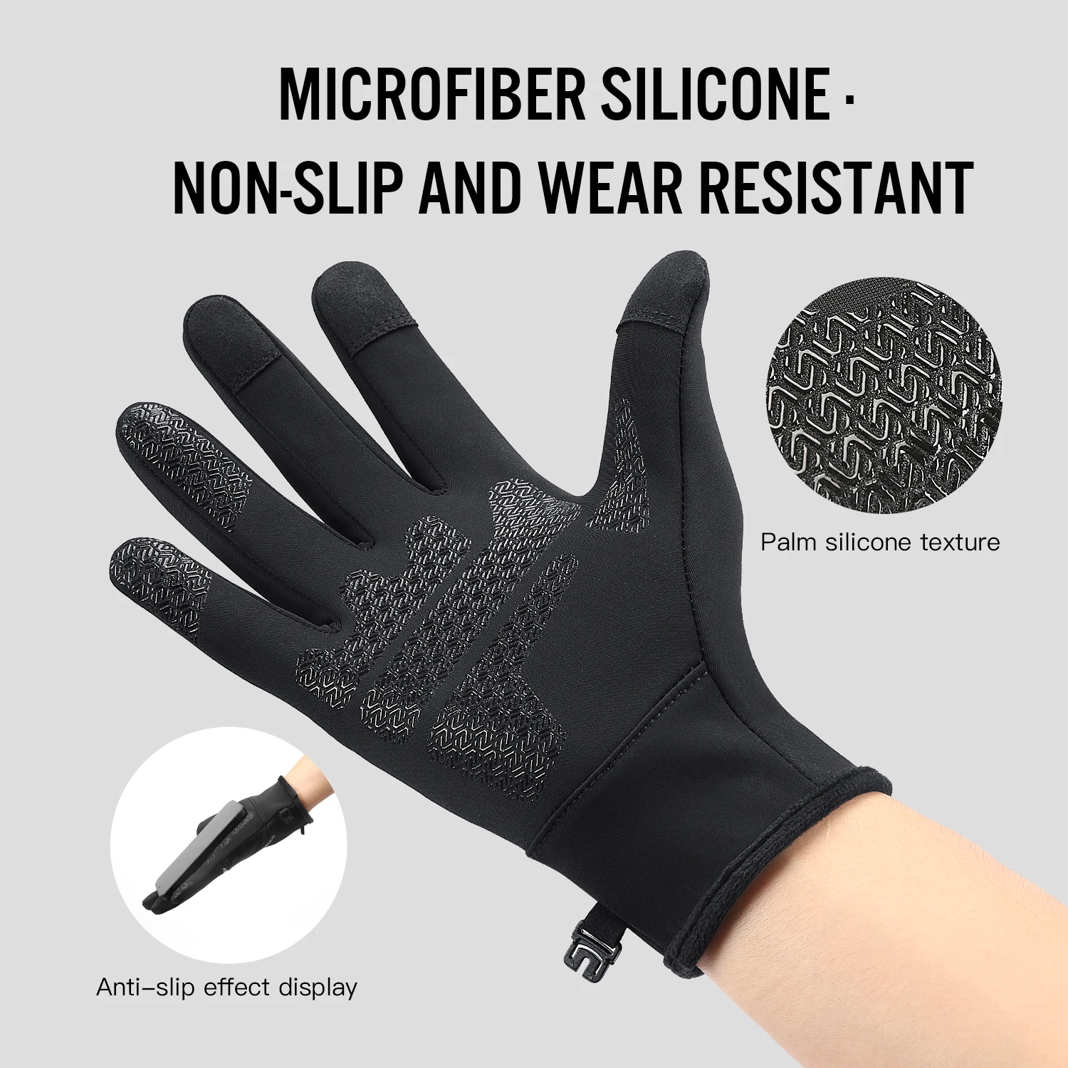Women Touch Screen Gloves Windproof Water‑Resistant Zipper Full Finger Gloves Warm Outdoor Cycling Driving Running Gloves
