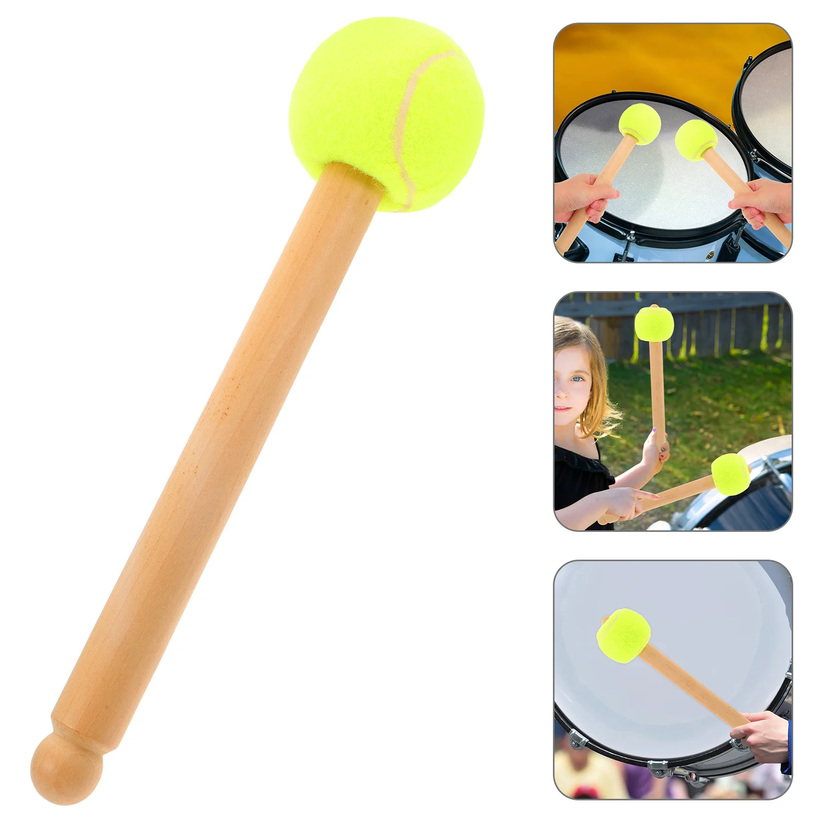 

Baseball Head Wooden Handle Drumstick for Marching Band School Students Durable Bass Drum Mallet Precision Percussion Stick