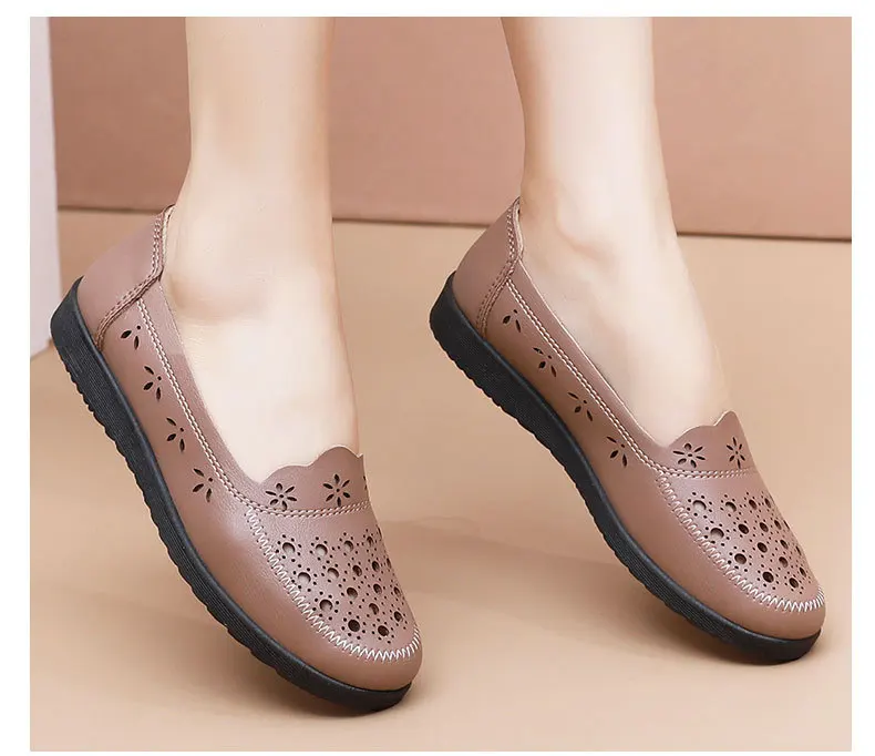 Sandalen Sommer Komfort Baotou Weiche Sohle Mutterschuhe Flache Sohle Damenschuhe Lochlederschuhe Schuhe für mittlere und ältere Altersgruppen – Detail 17