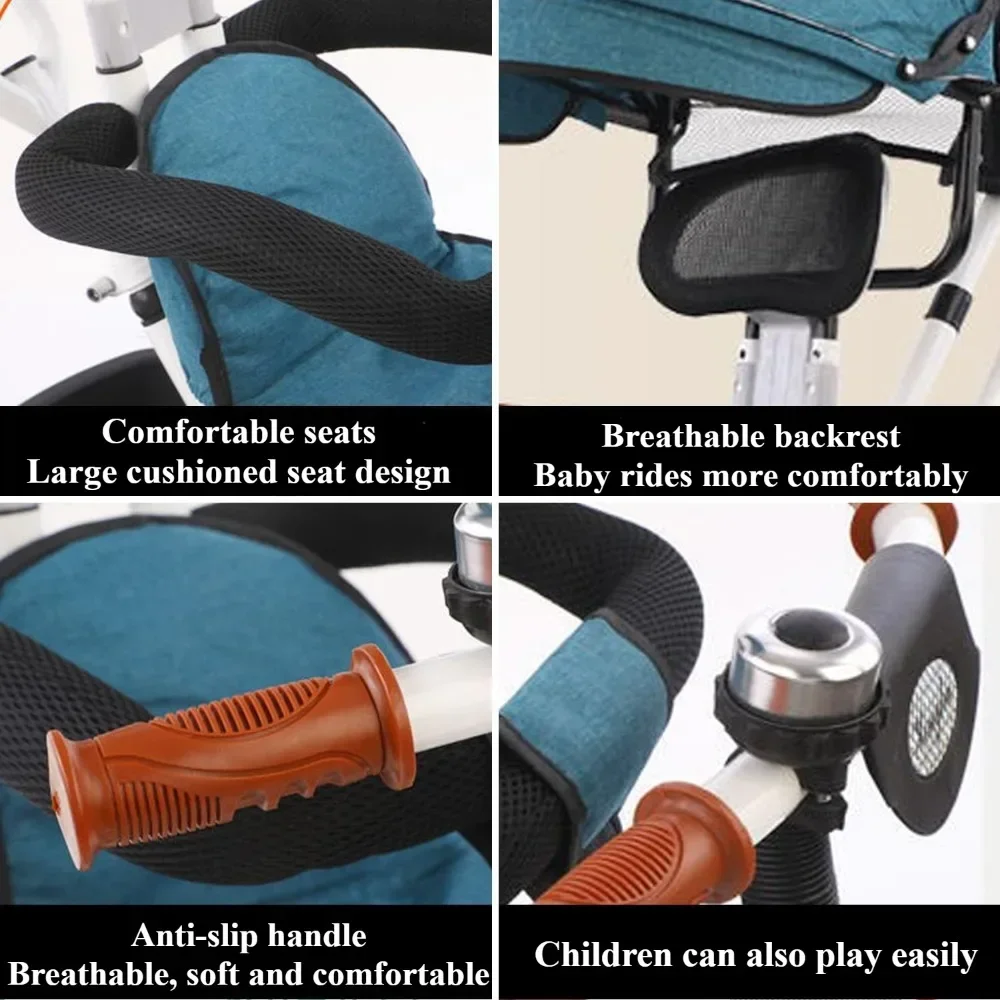 2 in 1 Baby Stroller with Foldable Pedal Kids Tricycle with Large Rear Storage Guardrail Anti-Rollover for Infant Toddlers