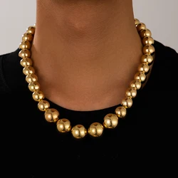 Lacteo Punk Large Gold Color Ball Beads Chains Necklace For Men New Trendy Charm Gothic Choker Necklace Fashion Jewelry Gifts