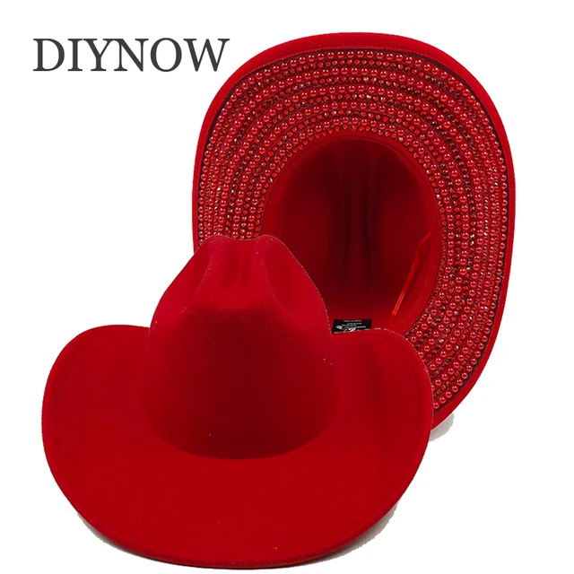 Red Pearl Patch Cowboy Hat Męski i damski kapelusz z kryształkami Fedoras Stage Party Hat Modny, wszechstronny kapelusz podróżny 2024 Nowość