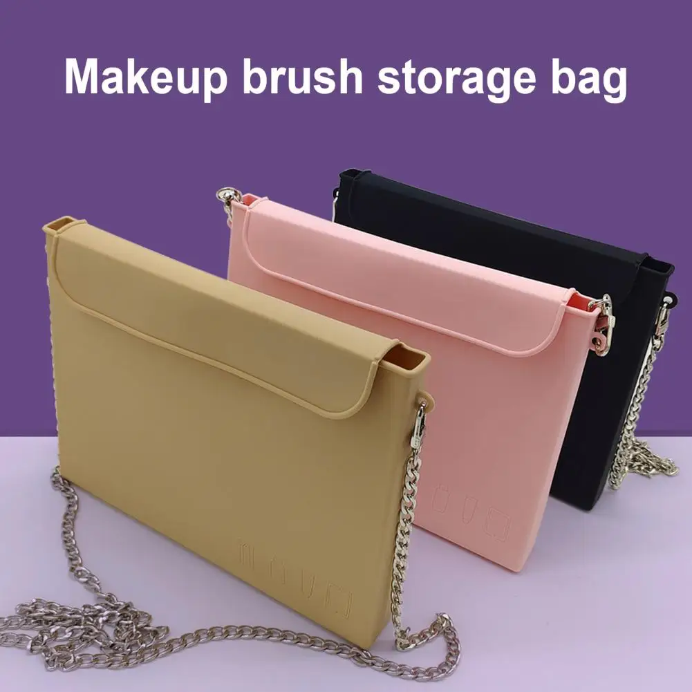 

Silicone Cosmetic Storage Bag Waterproof Solid Color Dustproof Magnetic Phone Mirror Makeup Brush Bag Travel Toiletry Bag