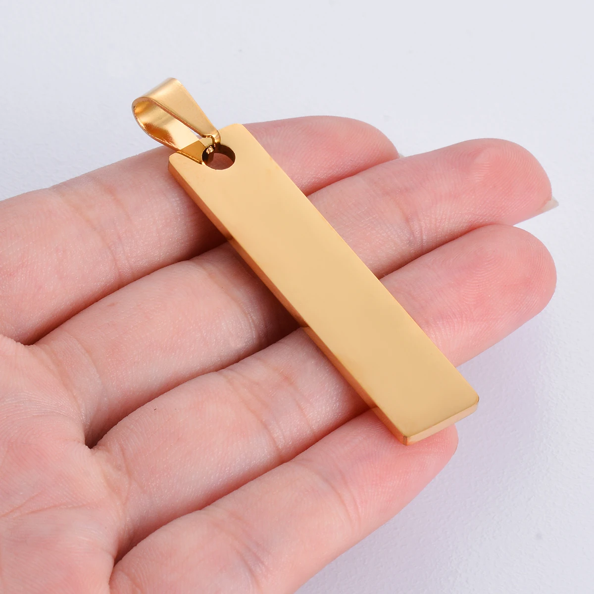 5 sztuk prostokąt ze stali nierdzewnej tłoczenia puste nieśmiertelniki nazwa wisiorek lub Logo naszyjnik ocena biżuteria 45*10mm — zdjęcie 5