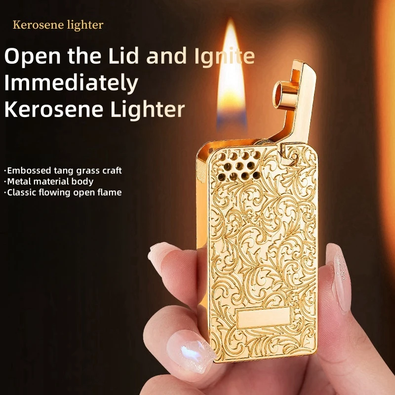 

High-end Open Lid Ignition Kerosene Windproof Lighter Retro Oil Metal Flint Cigarette Lighter Smoking Accessories Gifts for Men